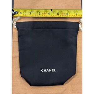 Chanel VIP Gift Black Nylon Drawstring Pouch Makeup Bag Travel Organizer Small